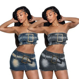 ZJKRL  -   Hot Sale Summer Strapless Denim Skirt Set Slim Fit Sexy Night Club Party Jeans Skirt Suit 2 Pieces Women Set