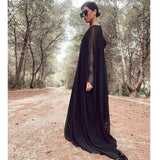 Zjkrl - Female Elegant Party Black Simple Two Pieces Inner Slip Dress+See Through Outer Cape Maxi Dresses For Women 2023 New