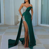 ZJKRL  -  Sexy Patchwork Sequins Shiny Evening Dress Women Spring Strapless High Split Long Dress Summer Off Shoulder Hollow Sling Dresses