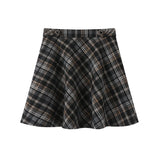 Zjkrl  -  Women's autumn winter high waisted woolen plaid irregular skirt college style pleated temperament casual slim A-line mini skirt