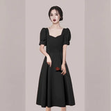 Zjkrl  -  Elegant Red Midi Dress Women Summer Korean Vintage Evening Party Dress French Casual Fashion Formal Occasions One Piece Dress