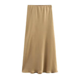 Zjkrl  -  Autumn Winter Burgundy Satin Skirt Women Party Silk Skirt High Waist Straight Long Faldas Mujer Christmas Skirt