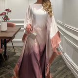 Zjkrl  -  Ramadan Eid Batwing Sleeve Abaya Dubai Luxury Muslim Maxi Dress Loose Patchwork O Neck Abayas For Women Robe Tassel Vestido