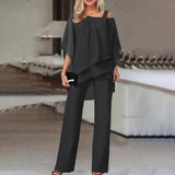 ZJKRL  -  Bat Sleeve Top Pants Women's Casual Off Shoulder Irregular Party Set Elegant Two-piece Set