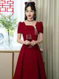 Zjkrl  -  Korean Elegant Red Midi Dress Women Casual Vintage Chic Irregular Evening Party Dress Summer French Wedding Vacation Beach Dress