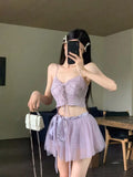 Zjkrl  -  Purple Two Piece Sets Women Outfits Summer New Chic Sweet Spicy Girl Strap Tank Top Slimming High Waist A-line Short Skirt Set