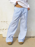 ZJKRL  -  New Fashion Pants for Women Drawstring Elastic Waist Pocket Wide Leg Pants