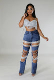 Zjkrl  -  Women Cutout Diamonds Crystal Hollow Out Straight Denim Pants Fall Multi Pocket High Waist Wide Leg Jeans Trousers