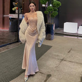 Zjkrl  -  Heavy Industry Design Sexy Strapless Long Dress Autumn New High end Formal Occasions Birthday Party Evening Dress for Women