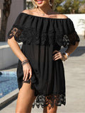 ZJKRL  -  New Sexy Embroidery Lace Off Shoulder Tunic Beach Cover Up Cover-ups Beach Dress Beach Wear Beachwear Female Women