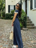 Zjkrl  -  Polka Dot Lace Summer Dress for Women Vintage Navy Blue Maxi Vestidos V Neck Casual Long Dress Female French Style