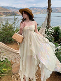 Zjkrl - France Fashion Irregular Beach Strap Dress Female Elegant Chiffon Fairy Party Vestidos Korea Summer Casual Clothing