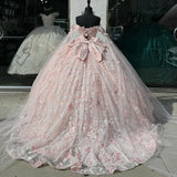 Zjkrl  -  Luxury Pink Mexican Quinceanera Dressess with Cape   Applique vestido 15 quinceañeras Corset Prom Lace Up