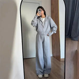 Zjkrl  -  Casual Knit Women Coat Pant Set White Lantern Full Sleeve Coats Female Sets Autumn Winter Sport Wide Leg Lady Trousers Suit