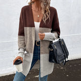 ZJKRL  -  Fashionable Women's Clothing Autumn and Winter Hot Item Long Sleeved Contrasting Long Sweater Cardigan for Women