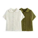 Zjkrl  -  Autumn New Product: Women's Fashion, Slimming, Leisure, Versatile Button Collar, Bag Buckle, Short Sleeve Sweater