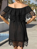 ZJKRL  -  New Sexy Embroidery Lace Off Shoulder Tunic Beach Cover Up Cover-ups Beach Dress Beach Wear Beachwear Female Women