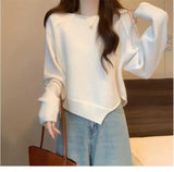 Zjkrl  -  Cashmere Sweater Women's O-neck Irregular Pullover Casual Knit Top Autumn And Winter T-shirt Tops Korean Fashion Clothing