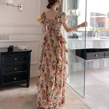 French Elegant 2000s Vintage Dress Women Floral Floor-Length Sexy Wedding Party Long Boho Dress Beach Style 2024 Summer Y2k Chic