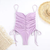 ZJKRL  -  Europe New Drawstring One-piece Swimsuit Female Solid Color Pleated Sexy Strap Bikini Ten Colors