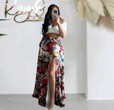 ZJKRL  -  European Summer Sexy Print Skirts Ladies Beach Boho Split Elegant Maxi Skirts Femme