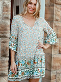 Zjkrl  -  Vintage Chic Women Tie Neck Ruffles Floral Print Beach Bohemian Mini Dress Ladies Summer Cotton Boho Dresses Vestidos