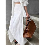 Zjkrl  -  New Vintage White Linen Maxi Skirt Straight Cotton High Waisted Split Casual Long Skirts for Women Office Lady Summer Skirt