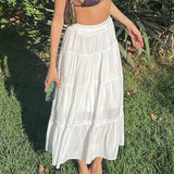 Zjkrl  -  Artistic Retro Gentle White Patchwork Bohemian Long Skirt Temperament Casual Slimming Half Skirt for Women Summer