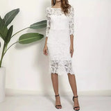 ZJKRL  -  Summer White Lace Bodycon Dress O Neck Elegant Beach Holiday Vestidos Party Night Sexy Evening Birthday Dresses