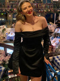 Zjkrl  -  Off Shoulder Solid Color Short Strapless Dress Female Elegant A-Line Long Sleeve Evening Party Dress Spring Summer New