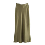 Zjkrl  -  Autumn Winter Burgundy Satin Skirt Women Party Silk Skirt High Waist Straight Long Faldas Mujer Christmas Skirt