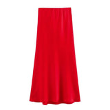 Zjkrl  -  Autumn Winter Burgundy Satin Skirt Women Party Silk Skirt High Waist Straight Long Faldas Mujer Christmas Skirt