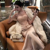 Zjkrl  -  Heavy Industry Design Sexy Strapless Long Dress Autumn New High end Formal Occasions Birthday Party Evening Dress for Women