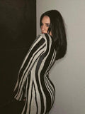 Zjkrl - Fashion Leopard Print Women Slim Dress Striped Long Sleeve O Neck High Waist Female Dresses 2023 Spring Wave Party Evening Robe