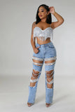 Zjkrl  -  Women Cutout Diamonds Crystal Hollow Out Straight Denim Pants Fall Multi Pocket High Waist Wide Leg Jeans Trousers