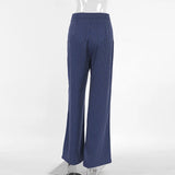 ZJKRL  -  Navy Blue Retro Striped Casual Wide Leg Pants New Fashionable and Versatile Women's Trousers