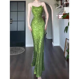 ZJKRL  -  High end Sequin Evening Dresses for Women Autumn and Winter Sexy Slim Fit Fish Tail Green Wrapped Hip Suspender Long Dress