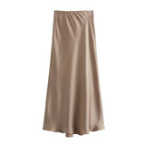 Zjkrl  -  Autumn Winter Burgundy Satin Skirt Women Party Silk Skirt High Waist Straight Long Faldas Mujer Christmas Skirt