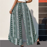 ZJKRL  -  New Summer Pants with Printed Ruffle Edge Wide Leg Pants and Split Pants