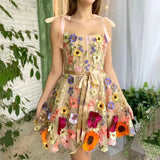 ZJKRL  -  Summer Flower Embroidery Lace Dresses Women Mesh Suspenders Sexy Party Dress Sexy Sleeveless Hollow Pleated Short Dresses