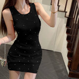 Zjkrl  -  New Summer Women Vintage Ladies Sleeveless Slim Elastic Knit Vest Dress Knitted Elegant Sexy Bodycon Mini Dresses