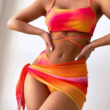 ZJKRL  -  Europe Tie-dye Three-piece Bikini Swimsuit Mesh Skirt Split Women's Wear Conjunto Femenino