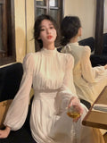 Zjkrl  -  Autumn Chiffon Fairy Midi Dress for Women Elegant Lantern Sleeve One Piece Dresses Korean Fashion Long Vestidos Female Clothing