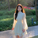 Zjkrl  -  Summer French Chiffon Midi Dresses for Women Elegant Long Sleeve Slim Ruffle Dress Gentle Fairy Clothes Sweet Puffy Short Dress