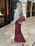 Zjkrl  -  Autumn Winter Burgundy Satin Skirt Women Party Silk Skirt High Waist Straight Long Faldas Mujer Christmas Skirt