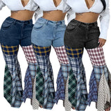 ZJKRL  -   Summer New Fashion Plaid Patchwork Plaid Flared Jeans Pants Ruffled Ripped Y2K BaggyTrousers