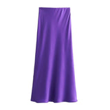 Zjkrl  -  Autumn Winter Burgundy Satin Skirt Women Party Silk Skirt High Waist Straight Long Faldas Mujer Christmas Skirt