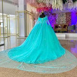 Zjkrl  -  Off-Shoulder Quinceanera Dresses With Long Cape Appliques Princess Pornos De 15 Años Formal Party Ball Gown HOT