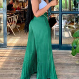 Zjkrl  -  Elegant Wide Leg Straight High Waist Pleated Pants Women  Beach Holiday Boho Trousers