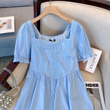 Zjkrl  -  Plus-size Women's Summer Casual Dress Lace applique blue cotton long dress with lining for skin friendly comfort